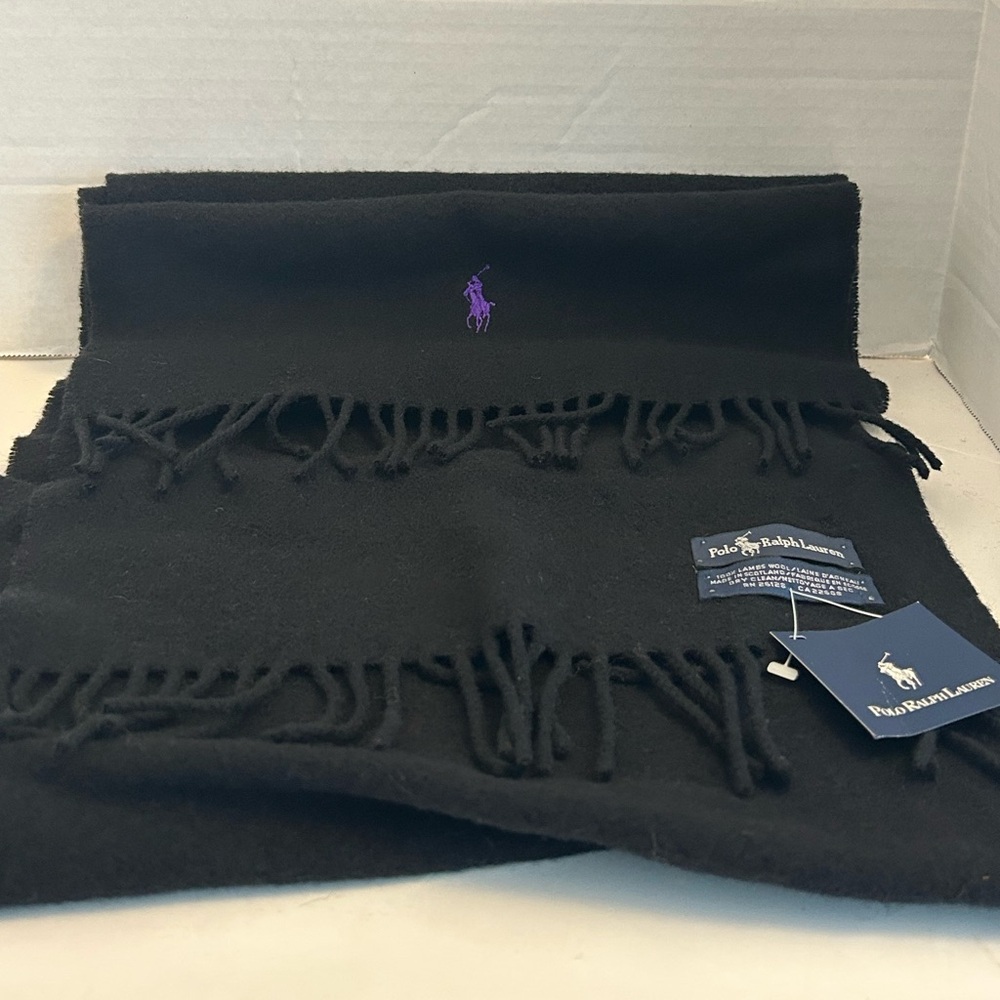 Polo Ralph Lauren Original Label 100-% Lambs Wool Scarf Black New with Tags